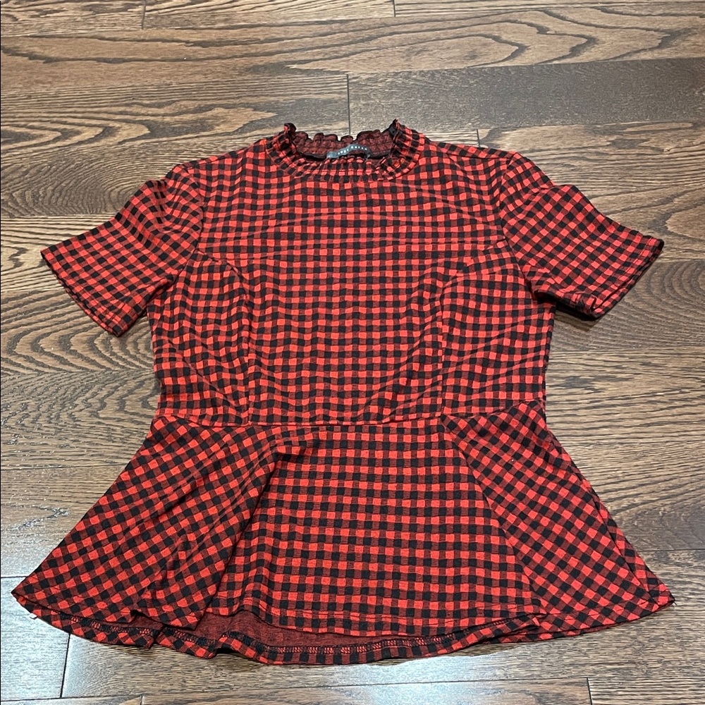 Suzy Shier Red and Black Checkered Top